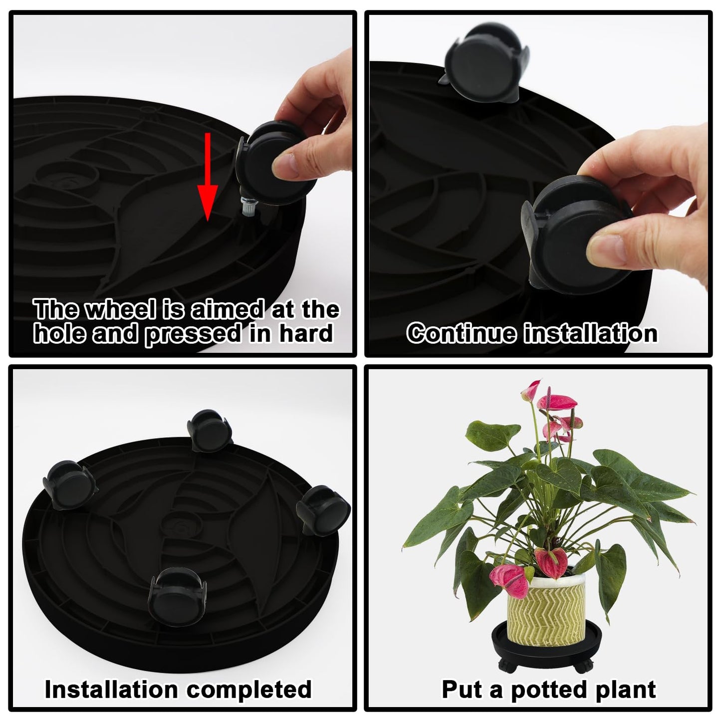 RUENXG 2-Pack 13" Heavy Duty Plant Caddy with Lockable Wheels, Industrial-Grade Rolling Plant Stand for Indoor/Outdoor Potted Plants, Flower Pots & Garden Decor - Black