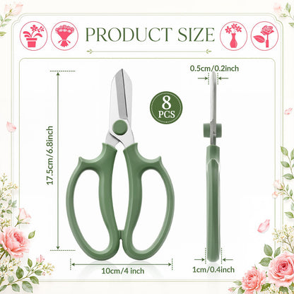 Kigeli 8 Pieces Garden Flower Scissors Floral Shears Garden Pruning Shears with Comfortable Handles for Flower Arrangement Fruit Picking Trimming Household (Green)