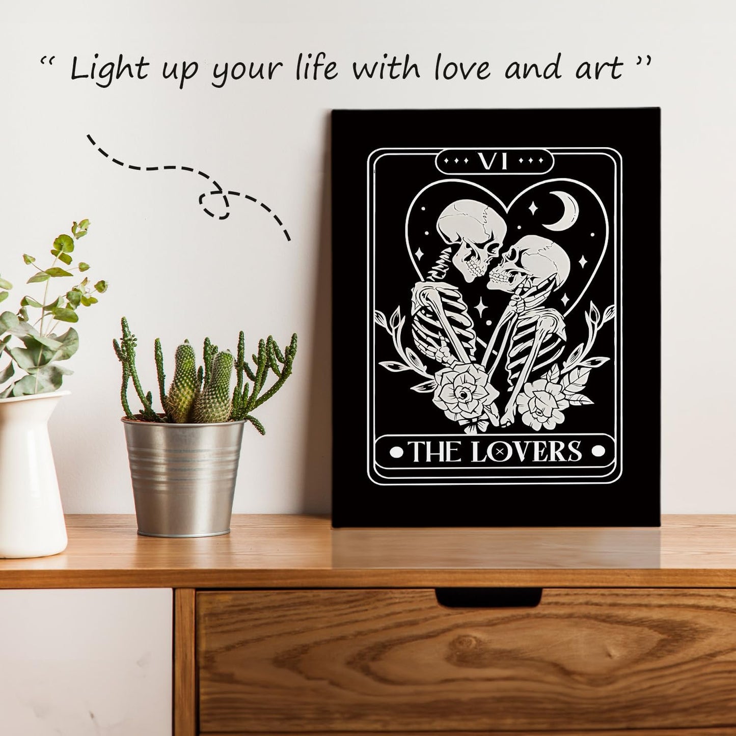 APJYM Gothic Skeleton Wall Decor, Tarot Card the Lover Canvas Wall Art, Gothic Halloween Witchy Room Decor, Witch Stuff, 11x14 Inches Framed