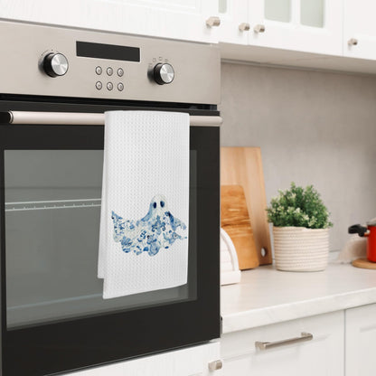 EGBTL Chinoiserie Halloween Ghost Kitchen Towels, Blue and White Chinoiserie Floral Ghost Hand Towels for Bathroom Decor, Grand Millenial Halloween Dishcloths Dish Towel for Kitchen 16x24 Inches