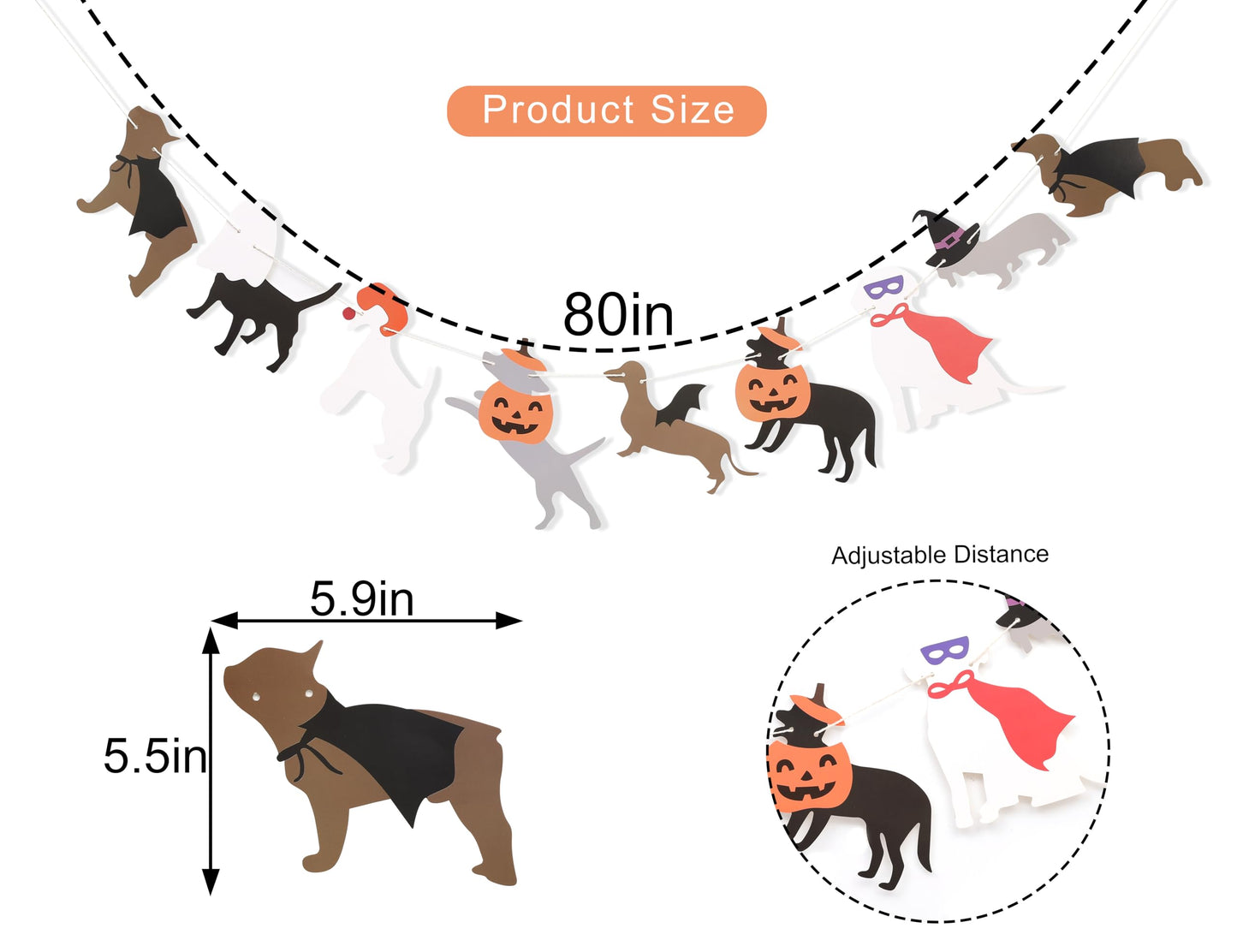 Halloween Dog Garland - Spooky Dogs Banner, Cute Witch Hat Pumpkin Puppy Dog Hanging Banner, Puppy Theme Wall Decor