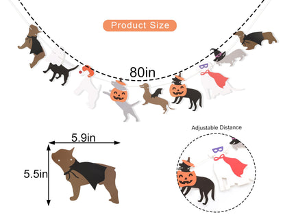 Halloween Dog Garland - Spooky Dogs Banner, Cute Witch Hat Pumpkin Puppy Dog Hanging Banner, Puppy Theme Wall Decor