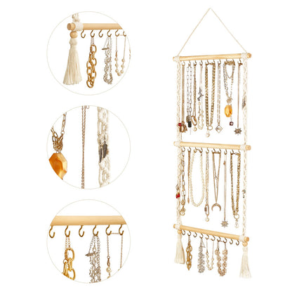 Dahey Hanging Jewelry Organizer Macrame Necklace Holder with 30 Hooks and Macrame Headband Holder with 30 Hooks Boho Nursery Decor for Baby'S Room