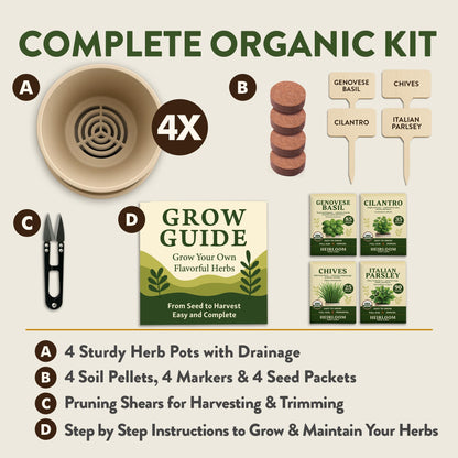 HOME GROWN Indoor Organic Herb Garden Kit, Unique Valentines Day Gift for Adults, Men, & Women,Grow 4 Herb Seeds for Kitchen Window Garden,Beginner DIY Hobby Gardening for Plant Lovers, Mom & Dad