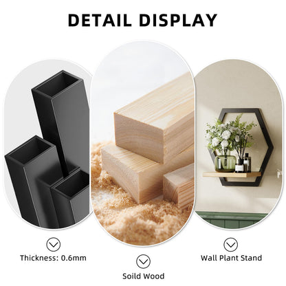 Rioneta 3 Pack Solid Wood & Heavy Duty Metal Wall Plant Stands,9 inch Natural Wood Shelf, Boho Arch Hanging Planter for Indoor 25 LB Load for Plants Black