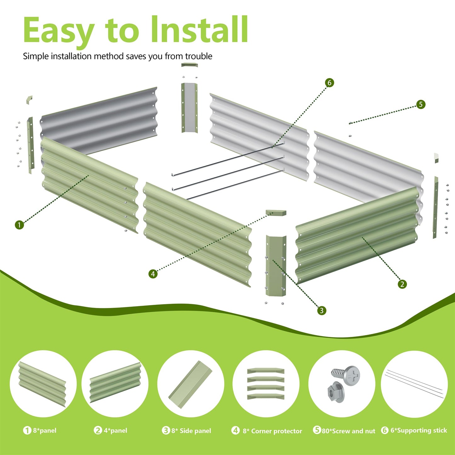 Ayen Guard 2PCS 6x3x1FT Galvanized Raised Garden Bed, Galvanized Planter Raised Garden Boxes Outdoor, Large Metal Raised Garden Beds for Vegetables-Green