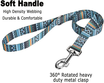 MarukoPet Dog Collar and Leash Set, Adjustable for Small Medium Large Dogs Puppy, Cute Design with Bohemia Floral Tribal Geometric Patterns Boys Girls Dog Collar(Green Bohemia Set,XS)