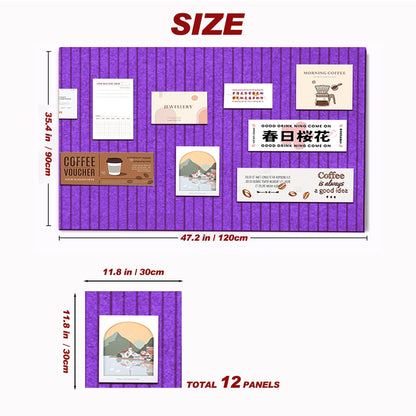 Large Felt Wall Tiles Cork Boards for Office Cubicle, 47"x35" Felt Photo Board Bulletin Tiles Pin Board for Walls Home Decor, Noise Reduction Boards Panels Fors Notes Memos, 12-Pack, Purple