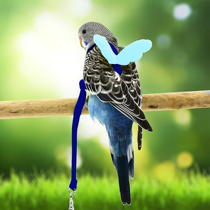Budgerigar Harness and Leash, Adjustable Parrot Bird Training Design Anti-Bite, Bird Nylon Rope with Cute Wing for Budgerigar and Same Size Birds (S, Blue)