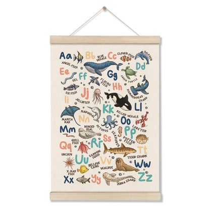 DOI-LANEE Alphabet Ocean Poster Hanger Frame 16x12 Inch, Educational Montessori Posters Toddler, Ocean Room Decor, Alphabet Chart for Preschool Classroom, ABC Learning, Sea Life Decor