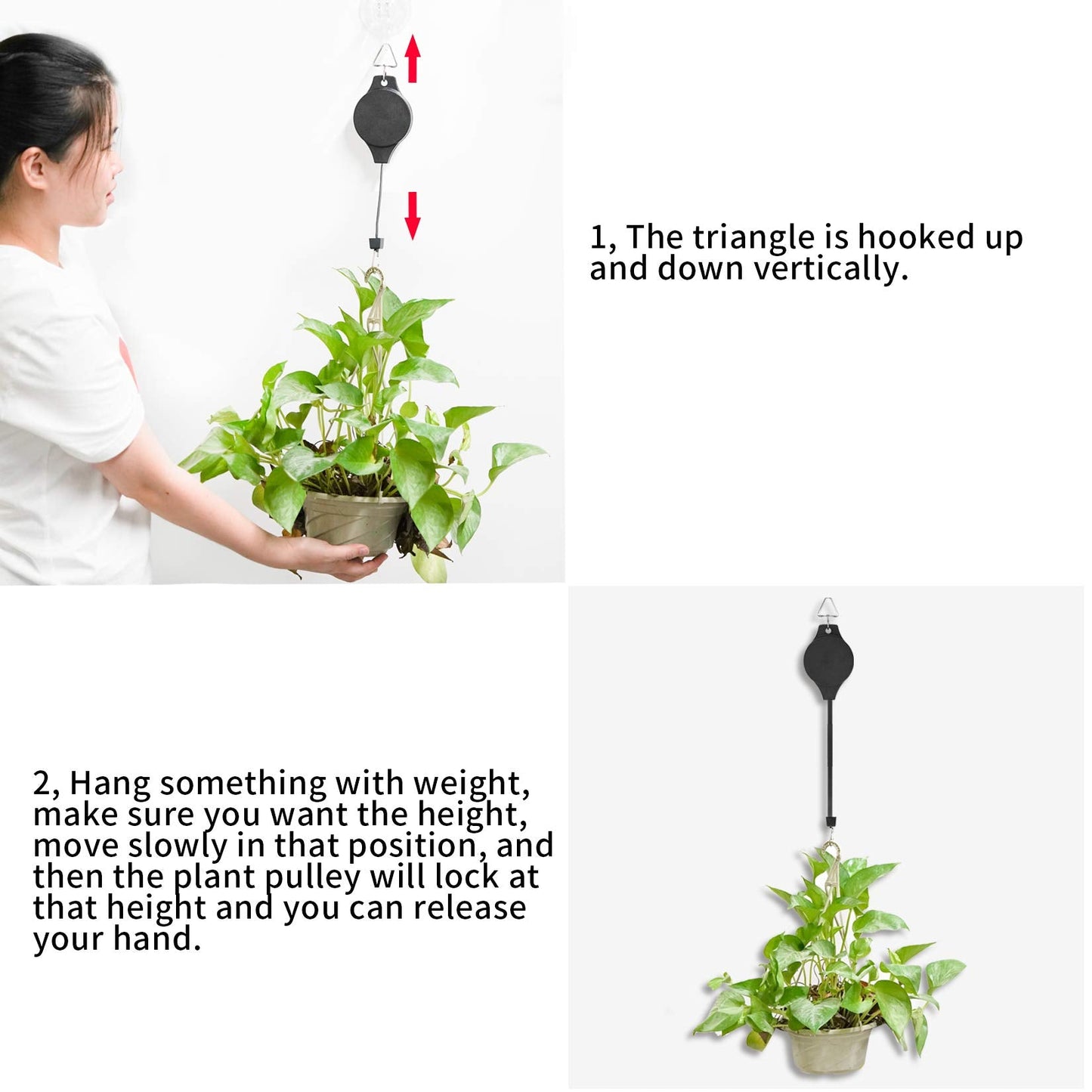 3 Pack Plant Pulley Retractable Hanger, Easy Reach Plant Pulley Adjustable Height Wheel for Hanging Plants Heavy Duty, Indoor Outdoor Plant Hanger for Garden Baskets Pots & Birds Feeder - Black