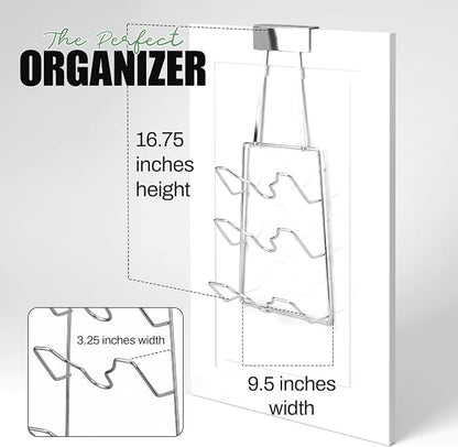 Evelots 2-in-1 Pot Lid Organizer with Towel Holder - 2 Pack, 3-Tier Cabinet Door Rack - Space-Saving Kitchen Organizer for Glass or Metal Pan Lids & Towels - Over the Door Design - Chrome