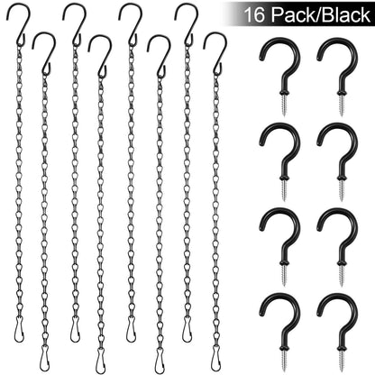 Hotop 8 Pcs Metal Hanging Chains with Ceiling Hooks, Garden Plant Hangers for Hanging Bird Feeders, Billboards, Chalkboards, Basket, Planters, Lanterns, Wind Chimes, Chain Hook DIY(16.38 Inch,Black)