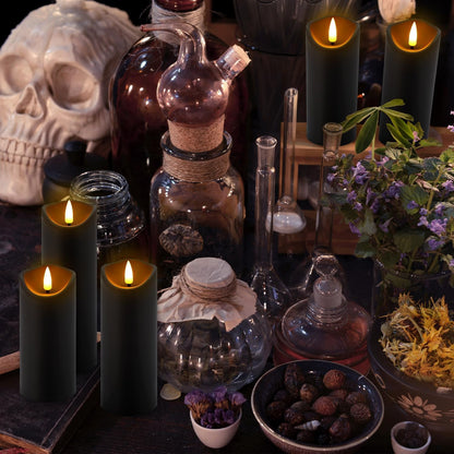 CAKETYCG 24 Pack Black Halloween Decoration Flickering Flameless Candles(D2.2 xH 5" 6" 7"), Battery Operated LED Pillar Candles with Remote Control and Timer,for Home Decor.