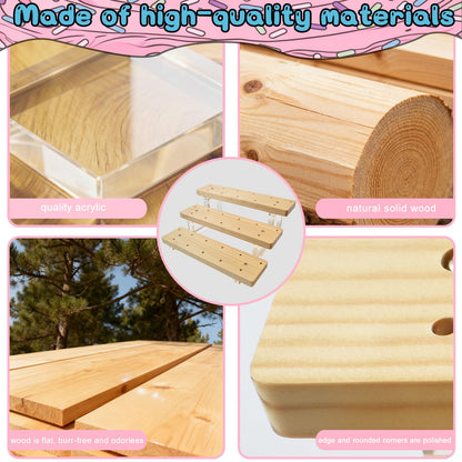 Riqwm Iro 3 Tier Cake Pop Stand Display Riser，33 Holes Wooden Lollipop Holder，Acrylic Pine Wood Sticks Dessert Display Stands for Party Weddings Birthday Christmas halloween Day Candy Decorative