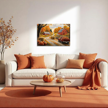 YMXDYMJSW Fall Pictures Wall Decor Pumpkin Wall Art Autumn Farmhouse Barn Canvas Prints Country Landscape Paintings for Thanksgiving Kitchen Framed (Orange,18L x 12W)