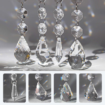 20 Pcs Crystal Prisms Hanging Assortment, Clear Teardrop & Icicle Chandelier Replacement Parts with Hooks, Multi-Shape Suncatchers for Windows Lamps Christmas Tree Home Party Decor (Clear, 20 Pcs)