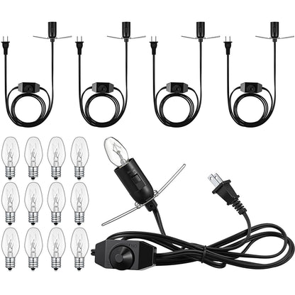VIHOSE Salt Lamp Cord Replacement Set 4 Pack 5.9FT Power Cord with Dimmer Switch 12 Pcs C7 15w Lights Bulbs for Himalayan Rock Lamps Night Lights Decorative Replacement Accessory