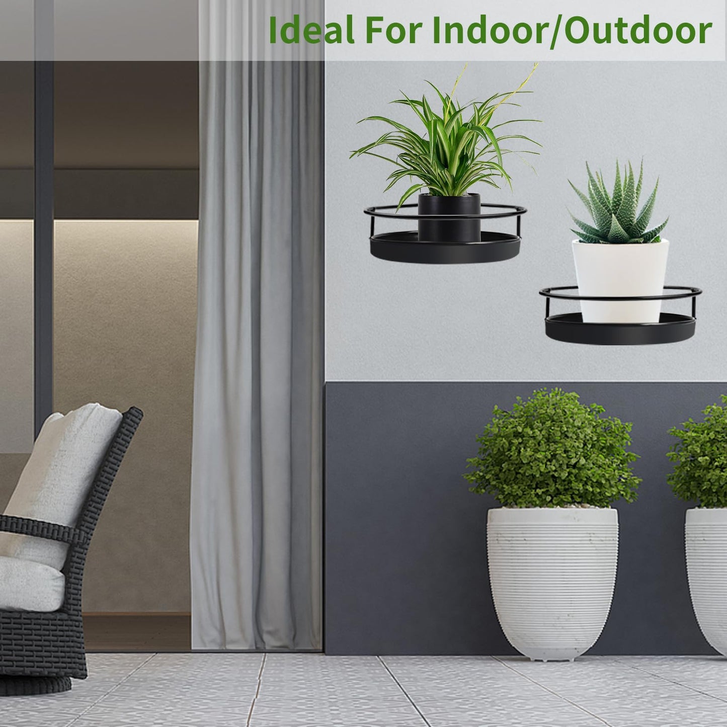 Wall Mounted Plant Holder, 2 Pack Metal Flower Pot Wall Shelf Indoor Outdoor, Decorative Floating Shelves Hanging Plant Holder for Patio Balcony Porch Bedroom Home Decor, Black