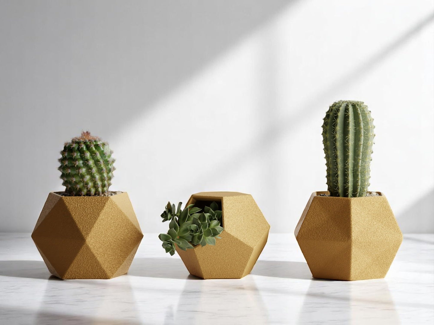 Gallery of Drip 【GeoTrio Modern Geometric Planters】– 3-Piece Faceted Pot Set for Succulents, Cactus, and Indoor Plants – Minimalist Desk Decor, Stylish Gift for Plant Lovers (Gold)