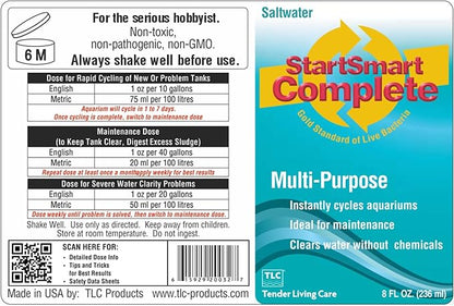 TLC Products StartSmart Complete Freshwater Aquarium Cycle Starter & Beneficial Nitrifiers, Supports Clear Water & Biofiltration, Reduces Excess Sludge, 8 oz. (236 ml)