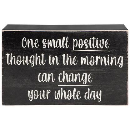 Esur Positive Thought Home Office Desk Wooden Box Sign Decor - Inspirational Shelf Wall Decoration Accessories for Women, Black