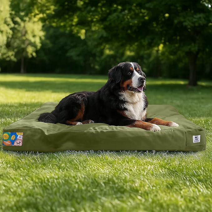 47 Inch Durable Indestructible Dog Bed for XXL Dogs, Outdoor Canvas Chew Proof Pet Crate Mat with Waterproof Washable Removable Cover, Indoor Patio Pet Pad for Crate, Green