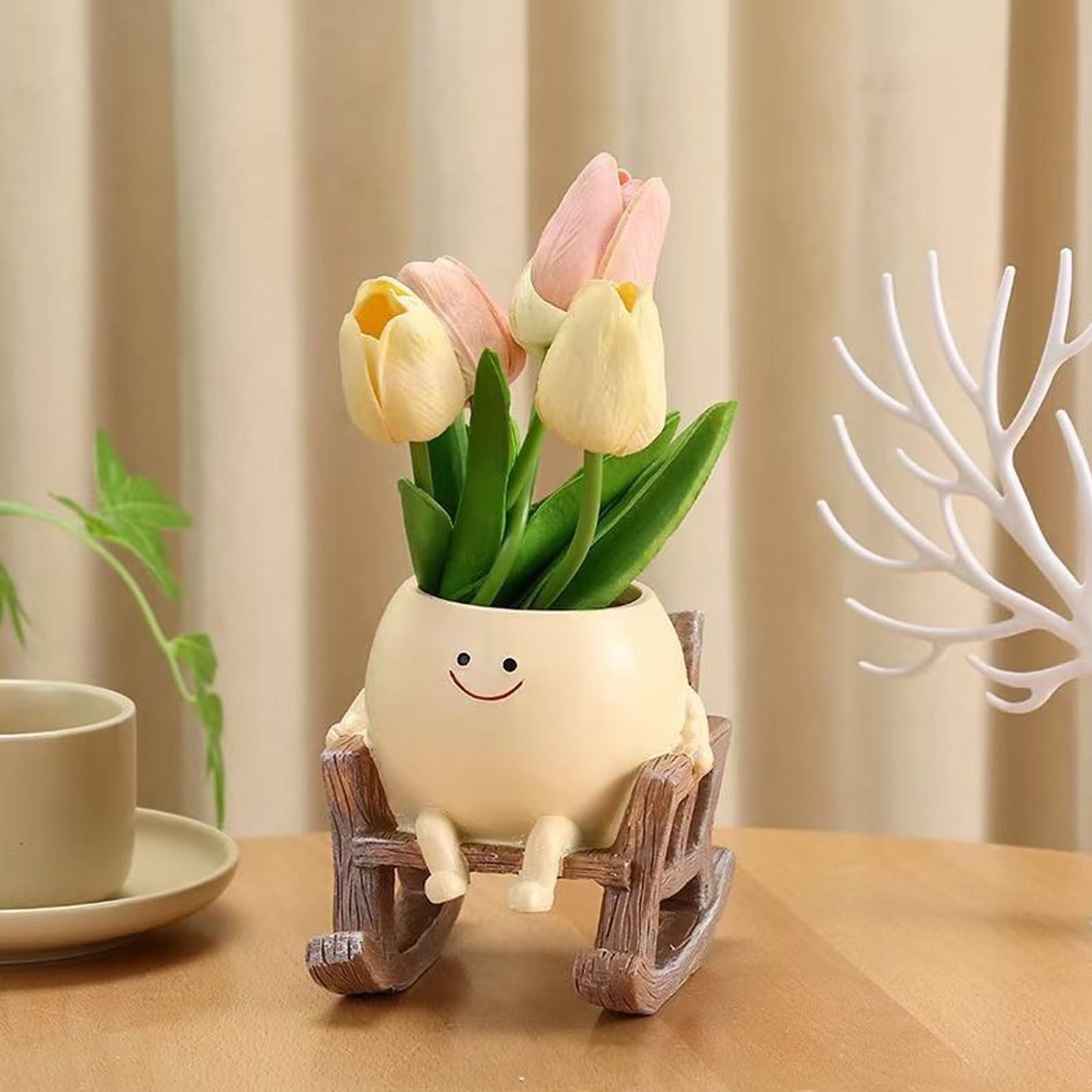 JaeyiTfu Rocking Chair Resin Planter - Cute Plant Pot - with Drainage Hole - Smiley Succulent Pot - for Garden - Lawn - Patio Indoor and Outdoor Use