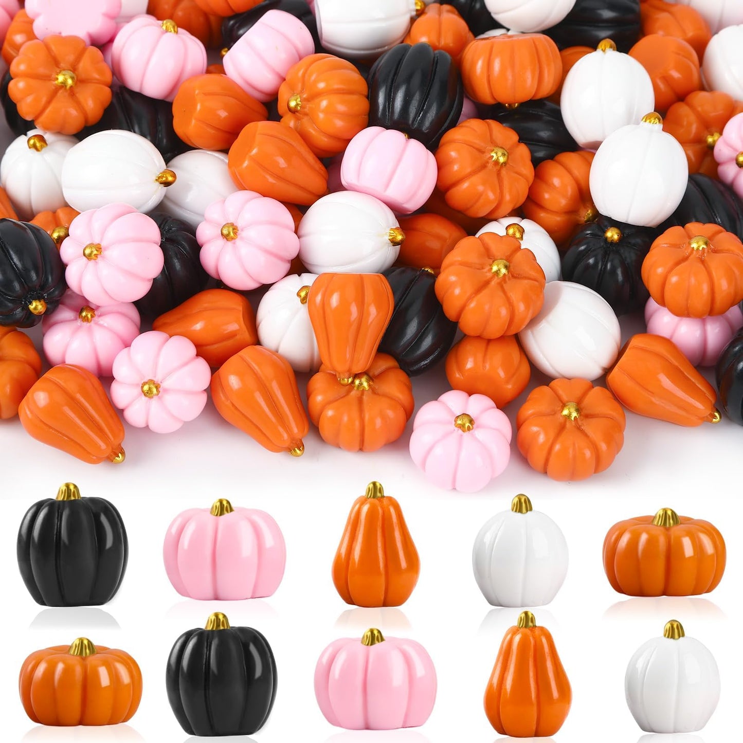 DTOFOOT 100Pcs Mini Resin Pumpkins,Mini Halloween Pink Black White Pumpkins Miniatures Tiny Pumpkins for Crafts DIY Artificial Vase Bowl Filler Home Indoor Fall Halloween AutumnTable Decorations
