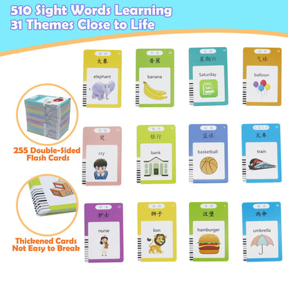 Mayaphilos 510 Sight Words Chinese and English Talking Flash Cards, Early Education Card, Learn Mandarin for Kids, Learning Cards for Toddlers Birthday Gifts