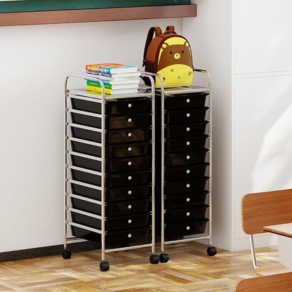Giantex Rolling Storage Cart with 10 Drawers, Utility Cart with Tabletop, Drawer Organizer with Wheels for Craft Art Paper Tool, Mobile Organization & Sorting for Office Home School School Supplies