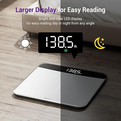 Ovutek Scale for Body Weight, Highly Accurate 450lb Digital Bathroom Scales for People, Automatic Weighing Machine for Baby, Pet, Light Items, Large LED, Sturdy and Durable Base, White