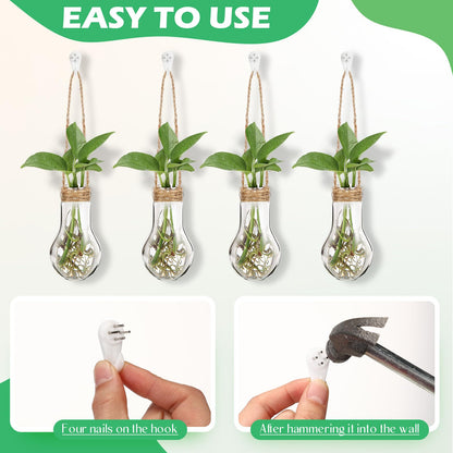 Baderke 12 Pack Hanging Propagation Station 3.9 Inch Plastic Plant Vases with Hooks & Cleaning Brush Clear Window Jars for Plant Clippings, Home Office Decor, Gardening Gifts for Women
