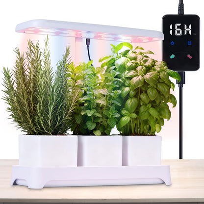 Indoor Garden Led Grow Light, Full Spectrum LED Grow Lamp for Indoor Plants with Intelligent Controller, Height Adjustable, Ideal for Home Desk Plant Lighting (Without Pots)(White, 16.5*6.5*4 inch)