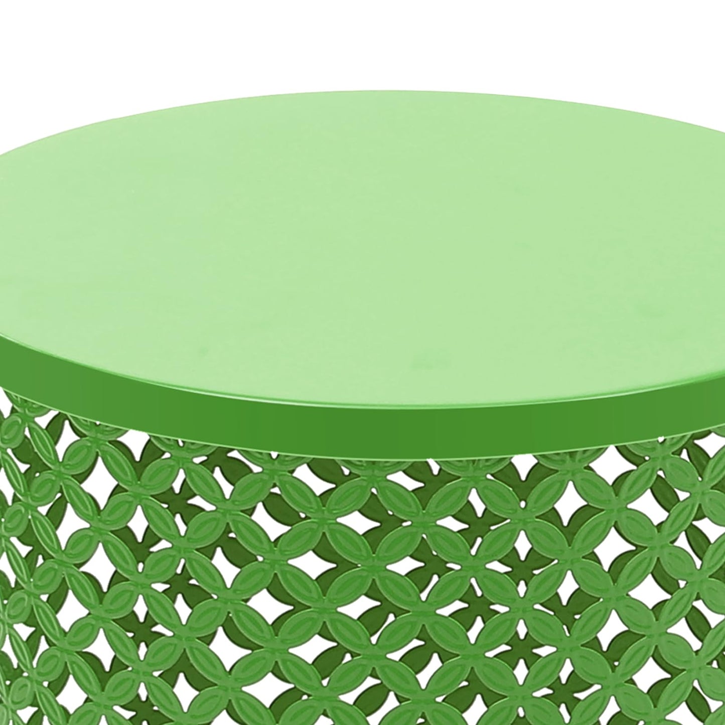 CAIHAOA Set of 2 Outdoor Side Table, Heavy Duty Metal Frame Accent Table, Decorative Garden Stool, Wood Circle Embossed Design, Plant Stand Living Room Garden Stool, Indoor Outdoor Using, Green