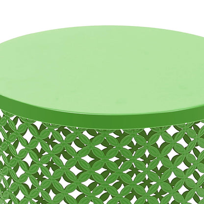 CAIHAOA Set of 2 Outdoor Side Table, Heavy Duty Metal Frame Accent Table, Decorative Garden Stool, Wood Circle Embossed Design, Plant Stand Living Room Garden Stool, Indoor Outdoor Using, Green