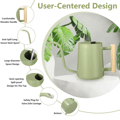 Watering Can Indoor Plants, 35oz Small Indoor Stainless Steel Metal Watering Can Modern Decorative Watering Pot with Long Spout for Indoor House Plant Bonsai Garden Flowers (Sage Green)