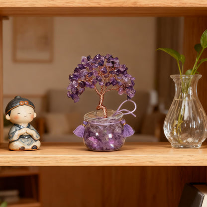 Amethyst Crystal Tree of Life, 4.33 in Purple Gemstone Tree with Bowl Base, Crystal Bonsai Tree for Desk, Feng Shui Tabletop Decor, Crystal Tree Gift, Amethyst Home Accent