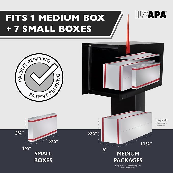 Ilyapa Modern Mailbox for Post Mount - White with White Door Powder Coated Steel, Waterproof Letter Box for Parcels, with Recessed Magnetic Close Door