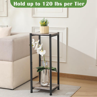 Dipion Tall Plant Stand Indoor,31 Inch Plant Stands,2 Tier Metal Plant Stand with Heavy Duty Wood,Greige and Black