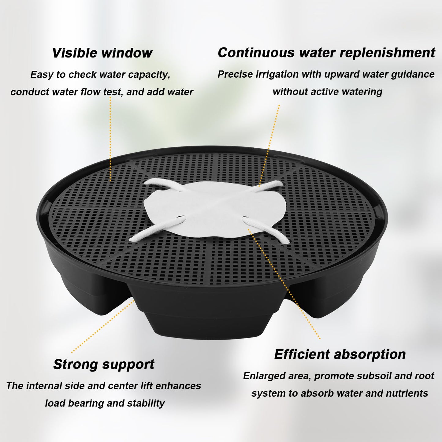 4pcs Auto Plant Watering Devices, Plastic Self-Watering Base with Cotton Fabric & Rope Automatic Autopots Water Planter Saucer Stand Trays for Greenhouse Indoors Grow Tents Grow Bags Accessories