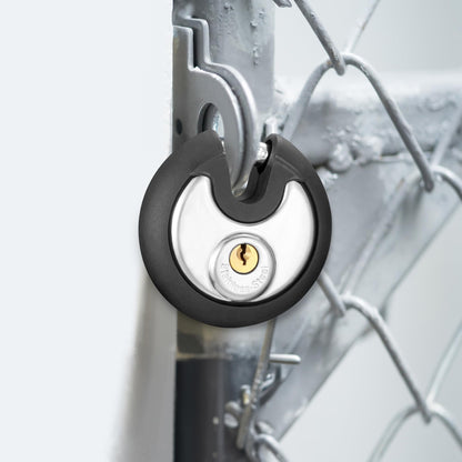 Puroma Keyed Padlock, Stainless Steel Discus Locker Lock Heavy Duty Locks with 3 Keys, Waterproof Gate Storage Unit Lock with Rubber Bumper for Warehouse, Gym Storage Locker, and Outdoors (1 Pack)
