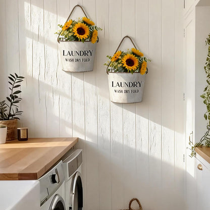 Lukpanda Laundry Room Decor - 2 Pcs Rustic Farmhouse Wall-Mounted Planters, Decorative Flower Pots for Laundry Room Walls, 6.2x5.5x4.3 Inches | Greenery Not Included