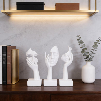 oliruim 3 Pcs Thinker Large Statue Set - White Art Abstract Home Accent Figurines for Living Room, Bedroom, Shelves, Office Desktop, Coffee Table Decor, Gift for Women (3 Pcs White, 9")