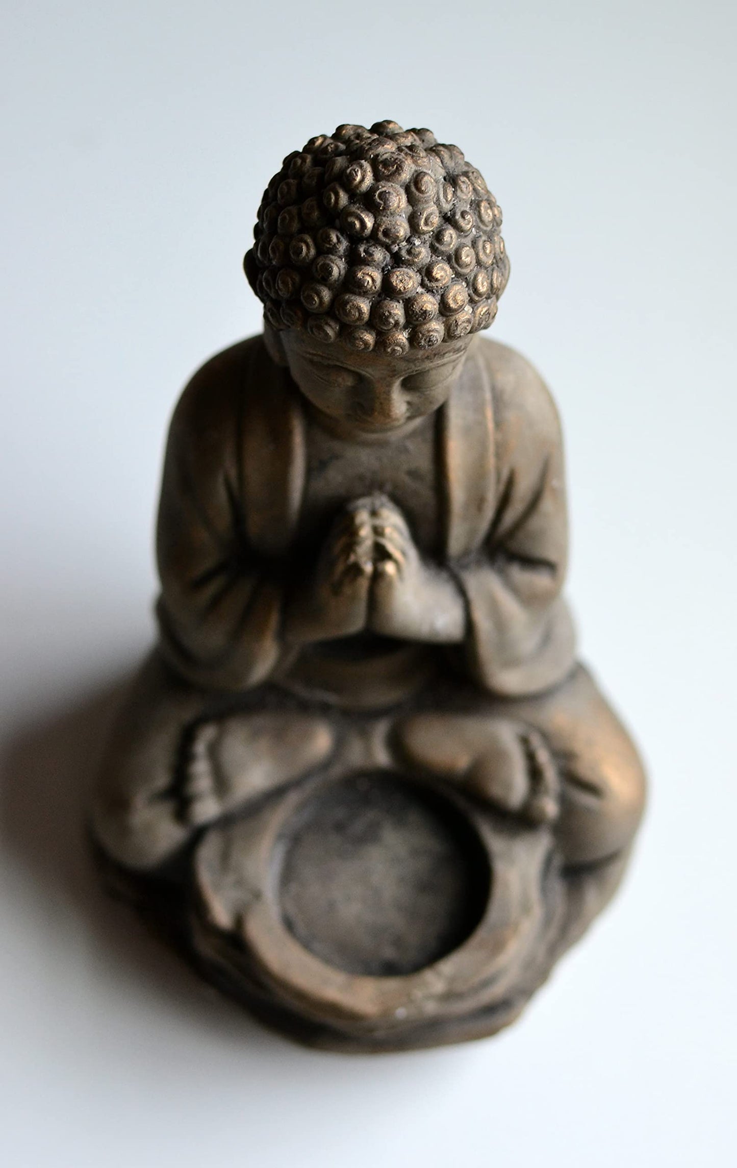 Biedermann & Sons Stone Buddha Tea Light Candle Holder – 6" W x 8" H Zen Meditation Statue, Light Gray with Gold Accents – Tealight Decor for Yoga Room, Altar, Spa, Feng Shui Home Gift