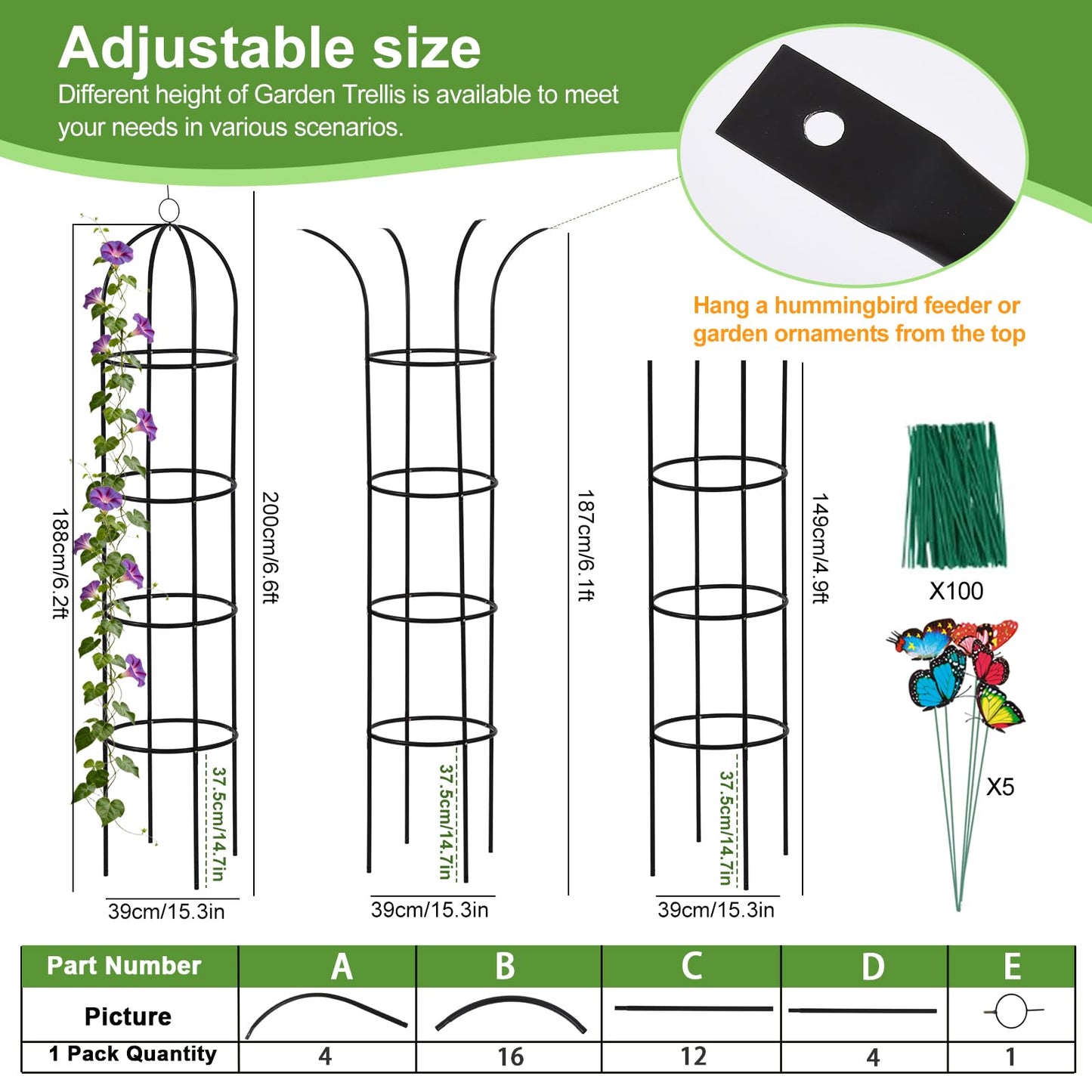 100% Metal Obelisk Garden Trellis 6.6 Ft Tall Plant Support for Climbing Vines and Flowers Stands,Rose Bush Round Trellis for Pots Metal Plant Flower Trellises for Clematis Vine Jasmine Outdoor Indoor