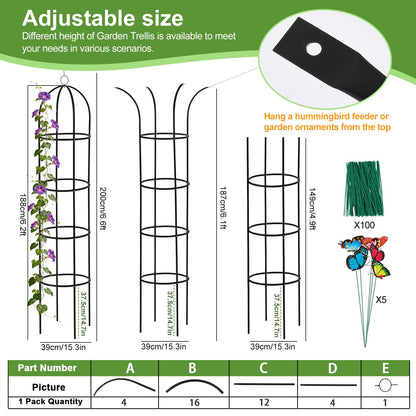 100% Metal Obelisk Garden Trellis 6.6 Ft Tall Plant Support for Climbing Vines and Flowers Stands,Rose Bush Round Trellis for Pots Metal Plant Flower Trellises for Clematis Vine Jasmine Outdoor Indoor