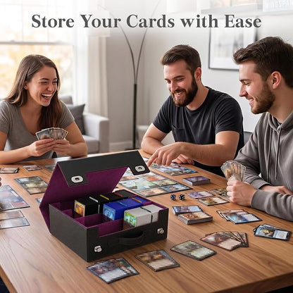 Lifewit Trading Card Storage Box with Handle, Holds Up to 1800 Sleeved Cards with 12 Adujstable Dividers & 4 Stoppers, Aluminum Closure PU Leather Case for MTG, PTCG, YGO, Sports Cards, Black& Purple