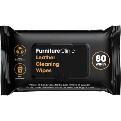 Furniture Clinic Leather Cleaning Wipes | 80 Count | 4-in-1 Clean, Nourish, Condition, & Restore Leather & Vinyl Furniture, Handbags, Jackets, Car Seats, Interiors & More | Residue & Streak-Free