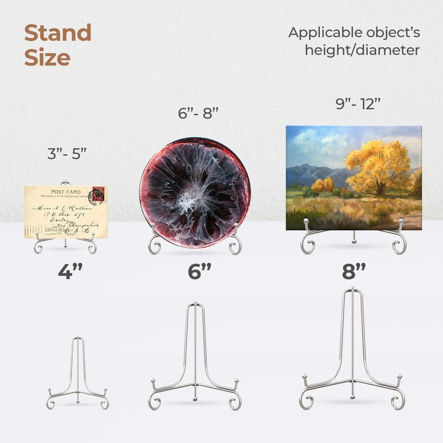 TR-LIFE Plate Stands for Display - 4 Inch Plate Holder Display Stand + Metal Easel Stand for Picture Frame, Decorative Plates, Photo, Book, Collectibles (2 Pack)